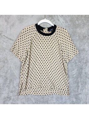 Madewell Blouse Womens S Beige Crew Neck Short Raglan Sleeve Silk Polka Dot Top